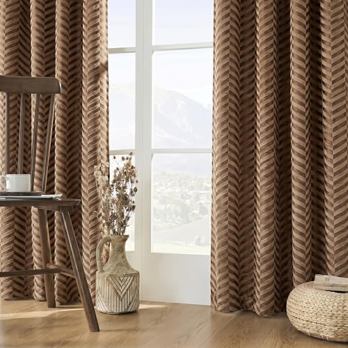 Image of IVAZA Premium Velvet Chevron Pattern 80% Blackout Curtains - Heavy Blackout Opaques,Modern Parde for Living Room Bedroom|Home Office Long Door- 10 Feet (Pack of 2) Chevron Brown