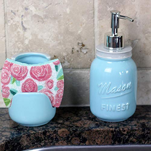 Sparrow Decor Mason Soap Pump & Sponge Holder Set (Blue) #TOP6