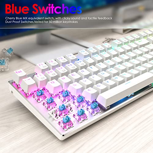 Huo Ji E-Yooso Z-88 Rgb Mechanical Gaming Keyboard, Programmable Rgb Backlit, Blue Switches - Clicky, Wired 104 Keys Hot Swappable For Mac, Pc, Silver+White #TOP4