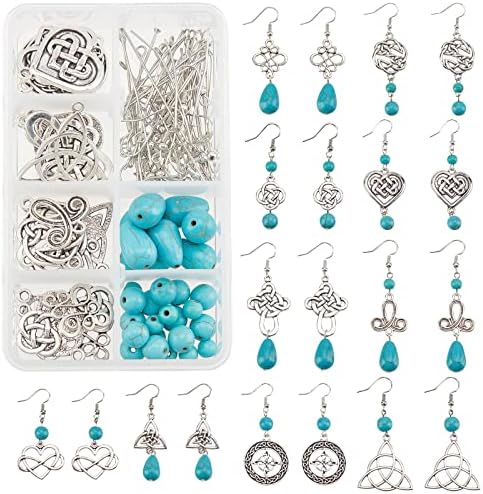 SUNNYCLUE 1 Box DIY 8 Pairs Trinity Celtic Knot Earrings Making Kit Earring Pearl Beads Flower of Life Connector Charms with Instruction for Women Adults Earring Making Crafts