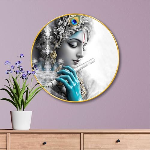 SAF Monochrome Lord Krishna with Flute Wall Painting – Black & Wh...