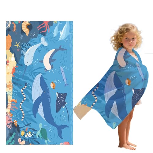 Caregchrisj Ocean Blue Serviette de Bain pour Enfants, 70x140 Serviette Microfibre Plage, Séchage Rapide et Léger Serviette de Plage, Serviette Idéale pour...
