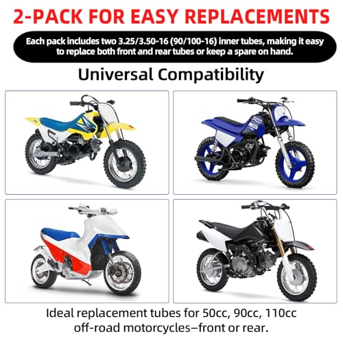 Image of AR-PRO (2-Pack) 3.00-16 3.25 /3.50-16 Inner Tubes for Dirt Bike and Off-Road Motorcycles - Heavy-Duty Butyl Rubber Tubes Compatible with 90 /100-16 100 /80-16 100 /90-16 Tires with TR4 Straight Valve Stem
