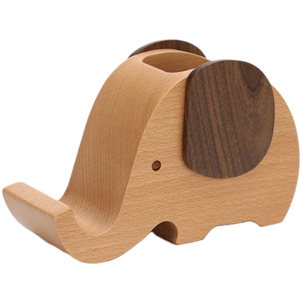 Support de téléphone portable en bois d'éléphant porte-stylo bureau maison