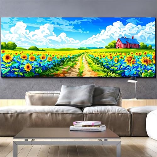 Kit complet diamond painting paysage tournesol avec strass brillant 50x100