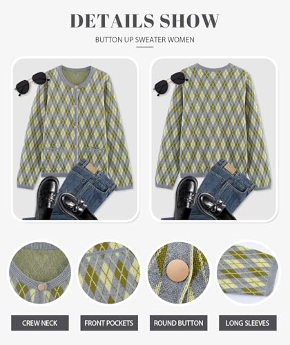 Women's Knit Sweater Cardigan Lightweight Grunge Argyle Plaid Preppy Y2K E-Girl Long Sleeve Button Coatigans2