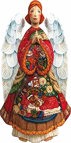 G. Debrekht Carved Wood and Hand-Painted Night Before Christmas Angel, 14"