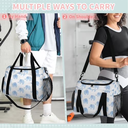 Elephant Blue Cartoon Travel Duffel Bag Weekender Overnight Bags for Women Men Foldable Waterproof Tote Bag with Trolley Sleeve4
