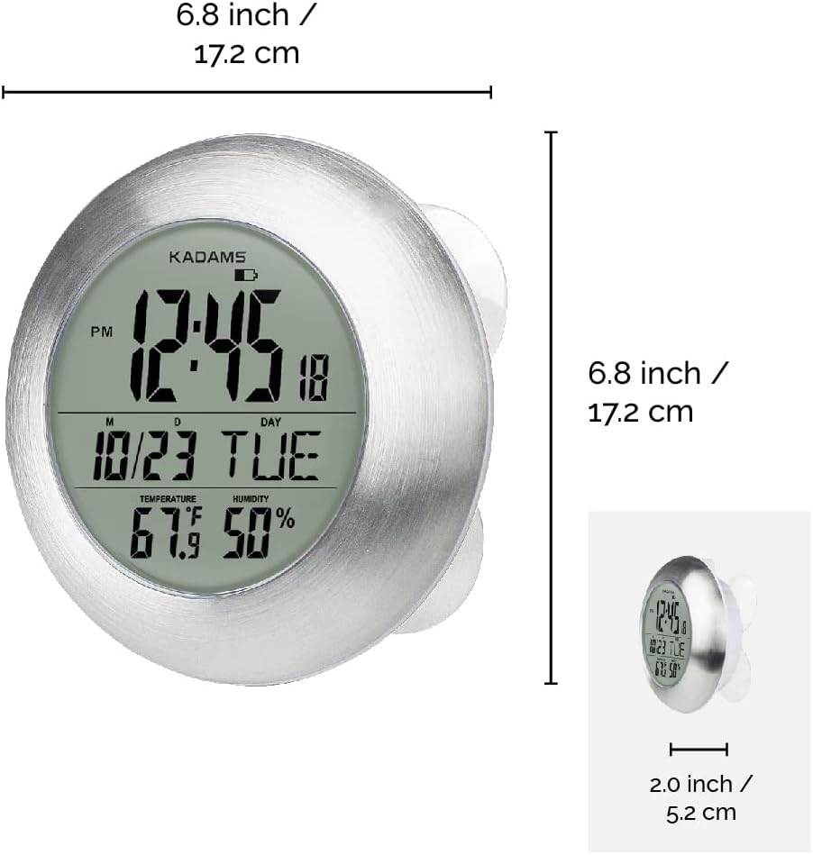 KADAMS Shower Wall Clock Bundle with Waterproof Timer Clock