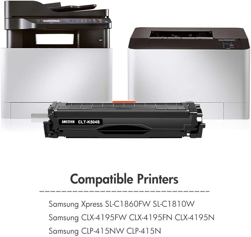 Amstech Compatible Toner Cartridge Replacement for Samsung CLT-504S CLT504S CLT-K504S Xpress C1860FW C1810W SL-C1860FW SL-C1810W CLX-4195FW CLP-415NW Printer Ink (Black Cyan Yellow Magenta 4-Pack)