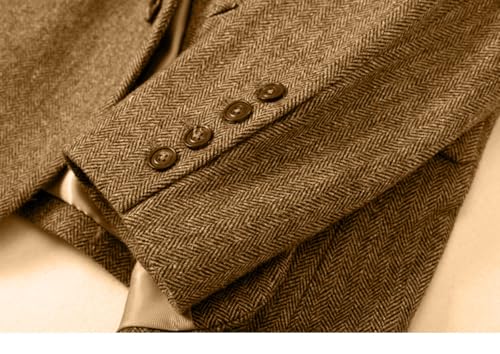 Mens Fall Herringbone Tweed Suit Jacket Business Formal Brown Blazer Gray Jacket for Men2