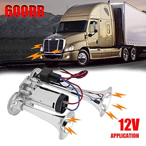 600Db Super Loud Car Electric Horn 12V Dual Trumpets Air Horn Kit With Compressor Unit For Truck Boat Train Speaker #TOP2