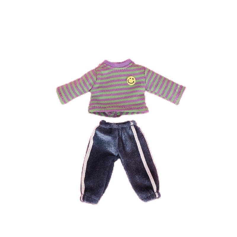 Ob11 Dress Long Sleeve Top Flannel Pants Set 1/12 bjd Clothes Suit Coat+Pants (Blue)