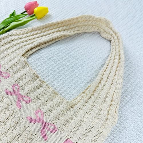 Image of Ovida Crochet Tote Bag Mesh Beach Bag Fairycore Hobo Bag Fairy Grunge Aesthetic Shoulder Bag Y2k Purse for Women Girls