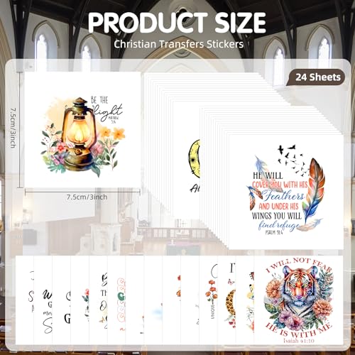 Image of ZMRU 24 Sheets Vintage Christian Rub On Transfers for Crafts, Bible Verse Stickers for Wood,Furniture Decals, Glass Candle Holder, Porcelain, Candles, Sympathy Gifts, Fabric Projects,3 * 3inch
