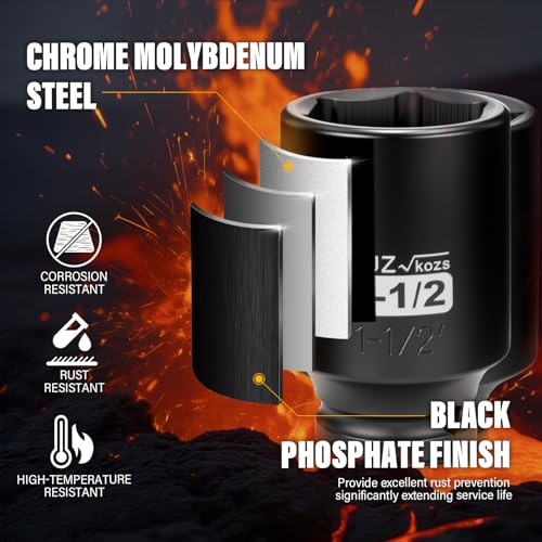 Image of 1 /2 Inch Drive 1-1 /2 Inch Deep SAE Impact Socket,CR-MO,6 Point Radius Corner Design,Square Chamfered Opening,Axle Nut Impact Grade Socket for Easy Removal