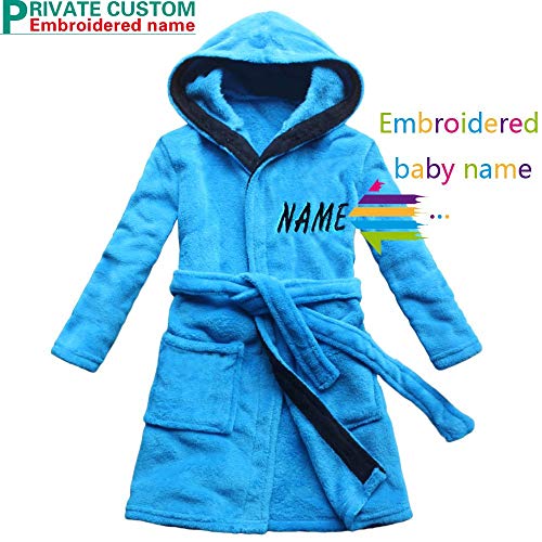 [Embroidered name] Blue children's bath robe Coral Cashmere warm boy's nightgown4