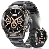Montre Connectée Homme, 1,43"AMOLED Smartwatch avec Lampe Torche, Appels Bluetooth, 800 mAh, IP68 Étanche, 200+ Modes Sportifs, Suivi de la Fréquence Cardiaque et Sommeil iOS/Android, Noir