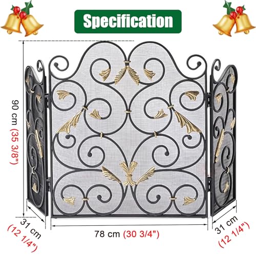 Pantalla de chimenea decorativa con malla fina y tres paneles negros para salones exclusivos 2