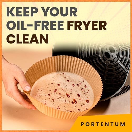PORTENTUM Air Fryer Liners - Pack of 100, BPA-Free, 6.5 inch, Airfryer Baking Paper, Non-Stick, Waterproof, Oil-Proof, Disposable Trays, Air Fryer, Parchment Paper Liner for Hot Air Fryer