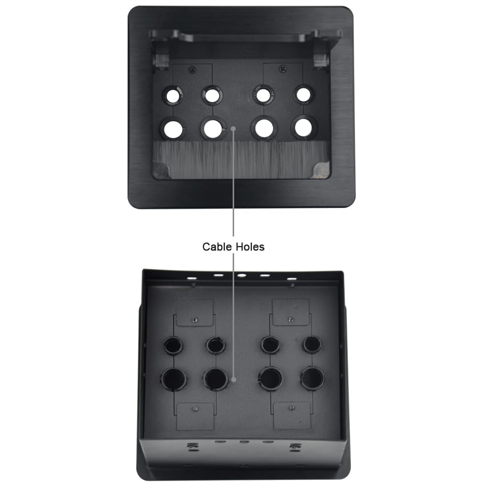 Tabletop Brush Cable Management Connectivity Box with 8 Grommet Holes for Conference Office, Black, 5.12" x 4.49" x 2.88" - Image 2