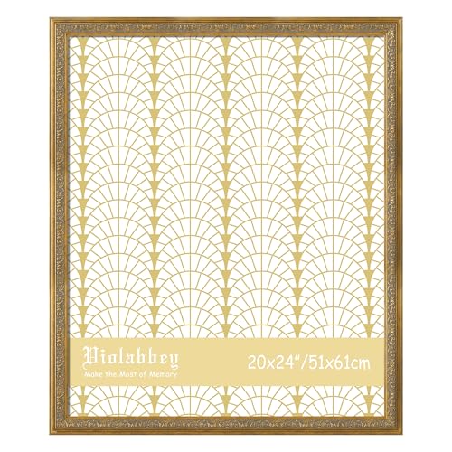 Image of VIOLABBEY 20x24 Gold Frame, Vintage Poster Frames Ornate without Mat | Gold Picture Frames, Vintage Antique Design for Wall Hanging, HD Plexiglass, Wall Decor