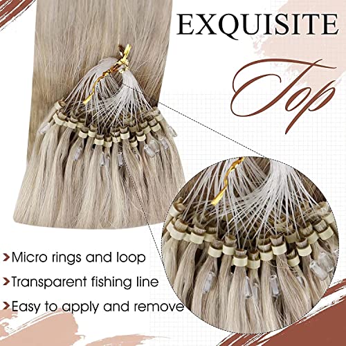 Hetto Micro Beads Hair Extensions Real Human Hair Blonde 16 Inch, Straight Micro Loop Remy Hair - Image 3