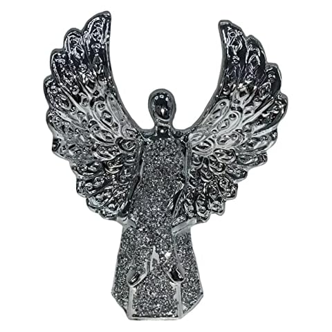 SILVER PETALS - Silver Crush Diamond Sparkly Sitting Angel With Shiny Wings Ornament Gifts Cover