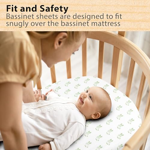 Image of Bassinet Sheets Girl- 3-Pack Soft Fitted Bassinet Sheets, Organic Cotton, Breathable & Cozy, Fits 32x16x4 Inch Rectangle, Oval & Hourglass Mattresses