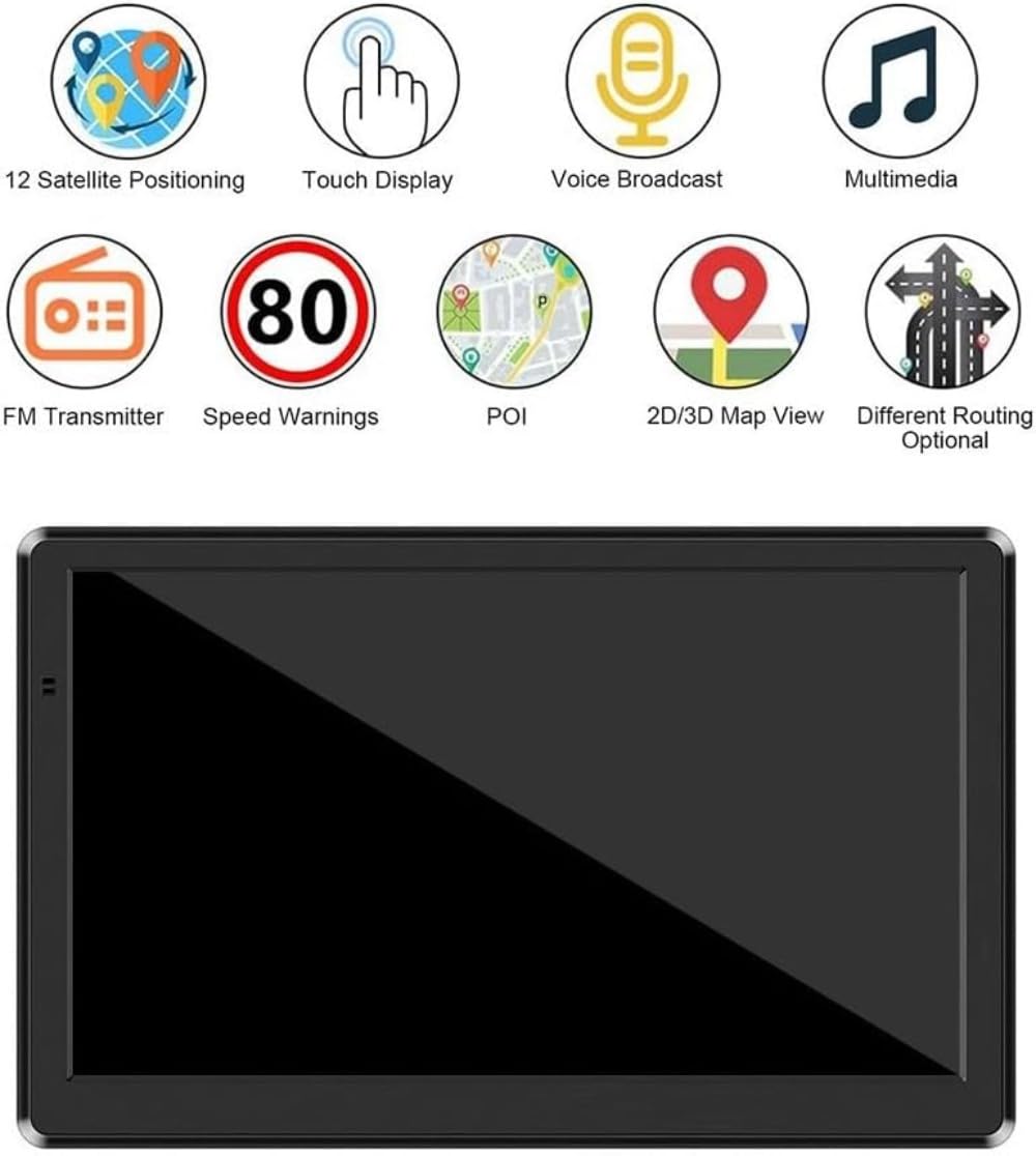 Nawigacja satelitarna, ekran dotykowy HD z nawigacją GPS, do samochodów osobowych i ciężarowych, obsługa głosowego wskazówek dotyczących kierunku skrętu, ostrzeżenie o ograniczeniu prędkości