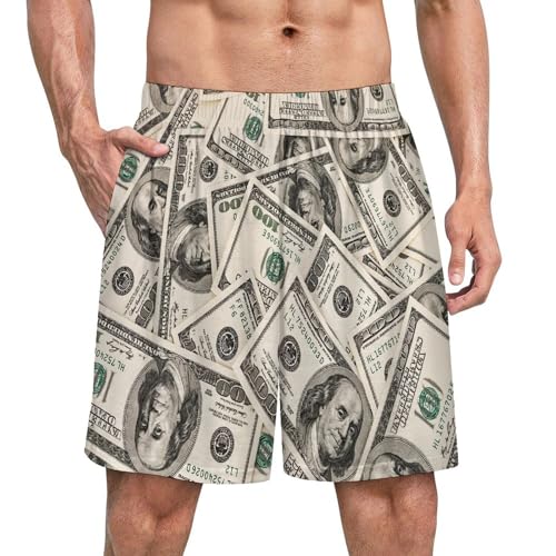 Money American Hundred Dollar Bills Men's Satin Pajama Boxer Shorts Silk Feeling Lounge Sleep Underwear - Main Image