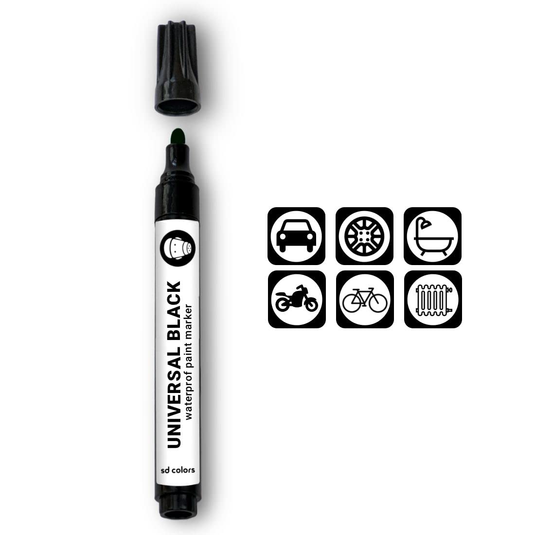 SD COLORS Nero Pennarello universale impermeabile per riparazione trucioli pietra graffi auto moto biciclette cerchi lega