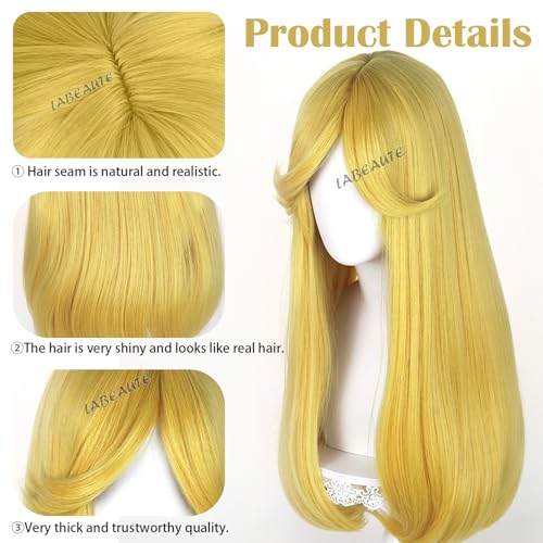 Image of LABEAUTE Long Blonde Princess Cosplay Wig with Headband, 24 Inch Resistant Synthetic Hair Natural Looking Golden Blonde Costume Wig Set for Halloween Party Anime Convention
