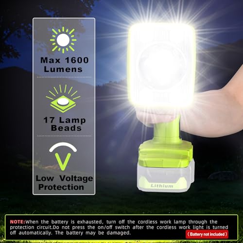 Image of 1600LM Flashlight for Ryobi ONE+ 18V Li-ion Ni-Cad Ni-Mh Battery, Portable Handheld Flashlight Project Light for Camping Workshop Garage Car Repairing, Emergency and Job Site(Battery not Included)