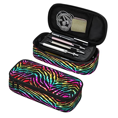 Estuche organizador de gran capacidad con estampado de cebra y arco iris, para niñas, niños, adolescentes, adultos, escuela, oficina, bolsa de almacenamiento para lápices, estudiantes, papelería
