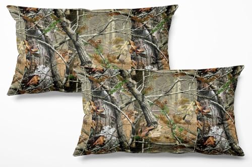 Healbrighting Set of 2 Throw Pillow Covers Pillow Case King Size 20x36 inch Camouflage Camo Tree Hunter Dry Branches Leaves Decorative Pillowcase for Sofa Bedroom Bed Home Décor Cushion Cover