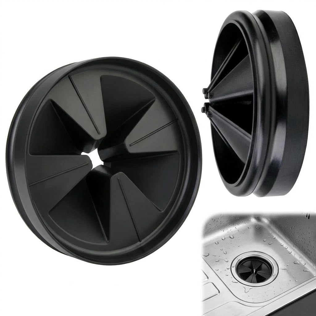 Zynqo 2 Pcs Black Silicone Garbage Disposal Sink Baffle, 3.34" Drain Cover Anti-Splash Guard for Disposers, Quiet Collar Replacement, Antimicrobial Kitchen Waste Protector