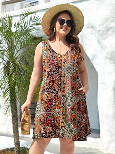 Image of BELAROI Women Casual Summer Beach Dresses Plus Size Sundress V Neck Pockets Swing Tank Dress Cover Ups