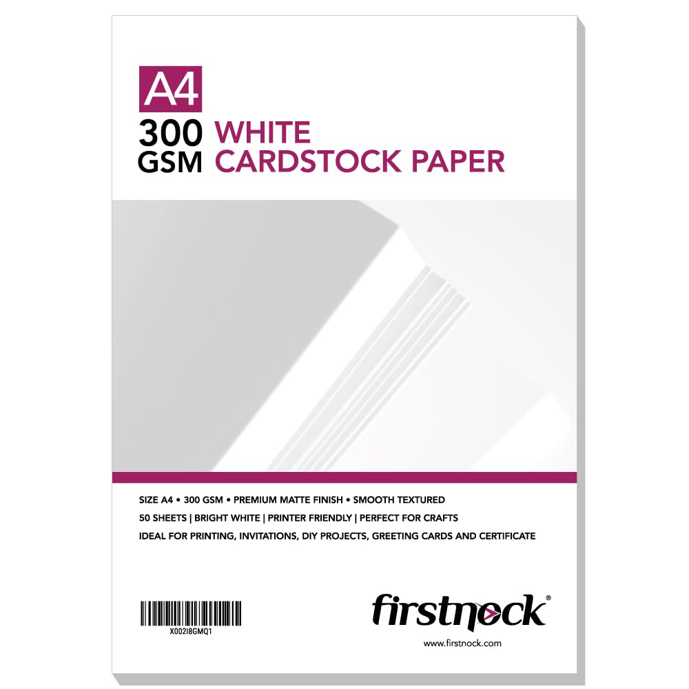 A4 White Cardstock Paper | 300 GSM Extra Thick Smooth Textured Sheets | Premium Matte Finish Card Paper for Printing, Crafts, Invitations, DIY, Office & Art Projects – 50 Sheets