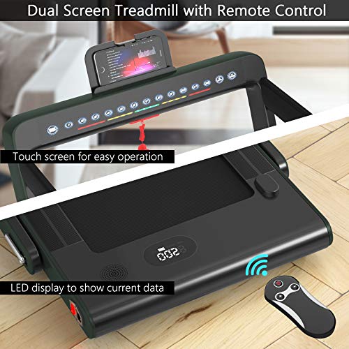 Image of Goplus 2 in 1 Folding Treadmill with Dual Display, 2.25HP Superfit Under Desk Electric Pad Treadmill, Installation-Free, Blue Tooth Speaker, APP Control, Remote Control, Walking Jogging for Home