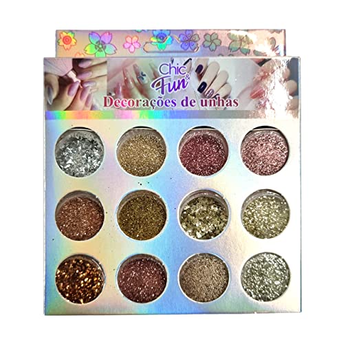 Kit 12u Decoração Unhas Glitter Flocado Variados Holográfico