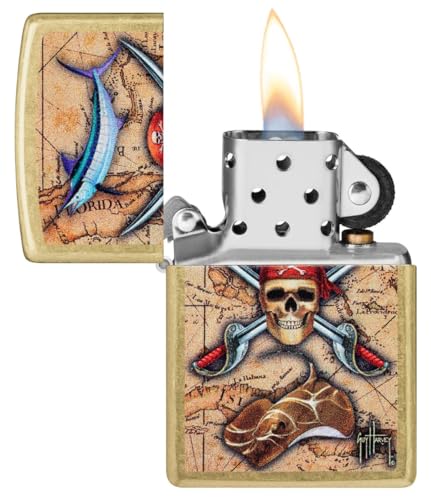 Zippo Encendedor Personalizado Pirata Tumbled Brass miniatura 6