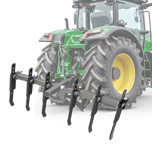KUAFU ATV/UTV Chisel Plow Scarifier Implement w/ 6 Independently Adjustable Chisels Fit for ATV UTV Most Lawn/Garden Tractors Universal Cultivator Attachments Steel Power Coated