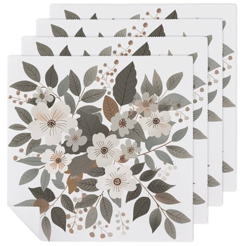 Servilletas de tela con flores pastel grises 18x18 pulg set x4 miniatura 1