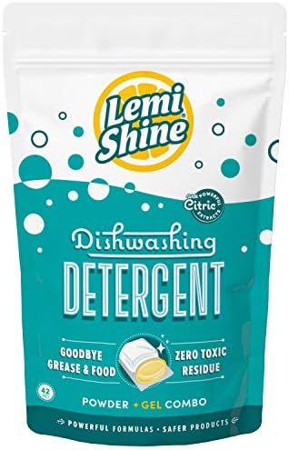 Lemi Shine Dishwashing Detergent, 42 Pac of Powder & Gel Combo, 20.55 oz, Powered by 100% Natural Citric Extracts, All-in-One Powerful Dish Detergent Pods - 2 Pack