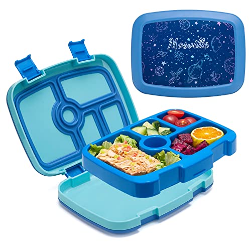 Space Prints Bento Box for Kids , Removable 5 Compartments Portion Size Leakproof Bento Lunch Box for Boys Girls Meal Prep Containers, BPA-Free Durable Microwave/Freezer/Dishwasher Safe (Space)
