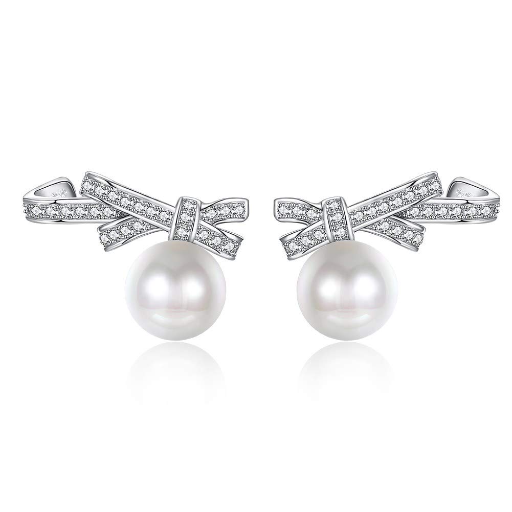 Wunderschöne Kristalle aus 925er Sterlingsilber, Schleife, Perlen-Ohrstecker für Damen, Ohrringe, Schmuck