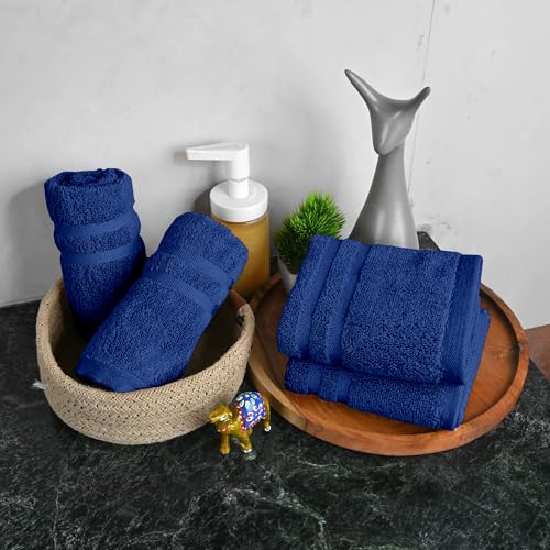 Image of Divine Casa Cotton 550 GSM Hand Towels Pack of 4 Blue, 60 x 40 cm Ultra Soft & Highly Absorbent Thick Bathroom Towels