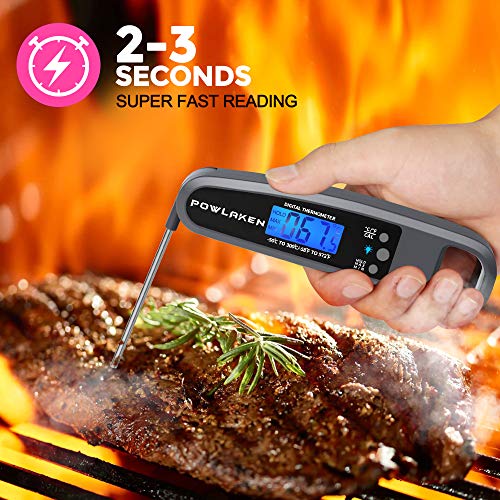 Powlaken Meat Food Thermometer for Grill and Cooking, Instant Read Waterproof Digital Kitchen Thermometer Probe for Grilling Smoker Oil Deep Fry Candy (Grey)
