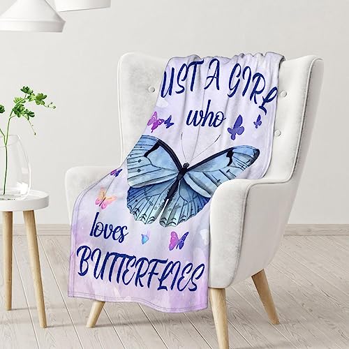 Butterfly Blanket Gifts - 50"x60" Cute Throw for Women, Girls - Purple Soft Fuzzy Blankets for Bed, Couch & Living Room